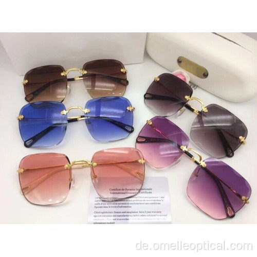 Hochwertige quadratische randlose Sonnenbrille für Frauen